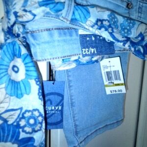 Women's Blue Jeans With Floral Scarf Belt